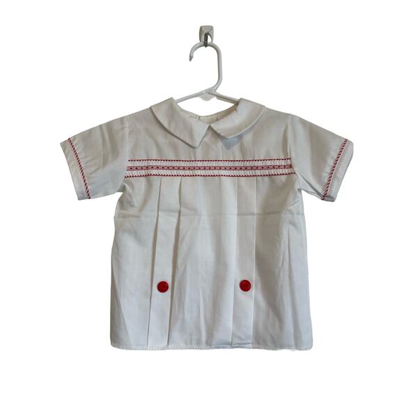 Bryan short sleeve vintage top button collared white red embroidered. Size 24mo - Picture 1 of 5